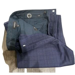Bonobos Pants Mens 38X30 Checked Tailored Dark Blue Zipped Formal Business